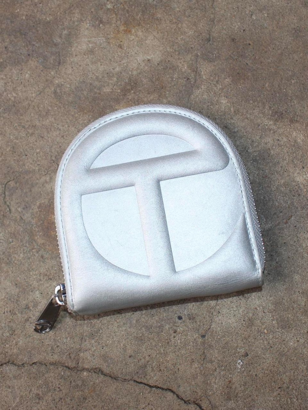 TELFAR Metallic Silver Leather Cardholder Zip Wallet